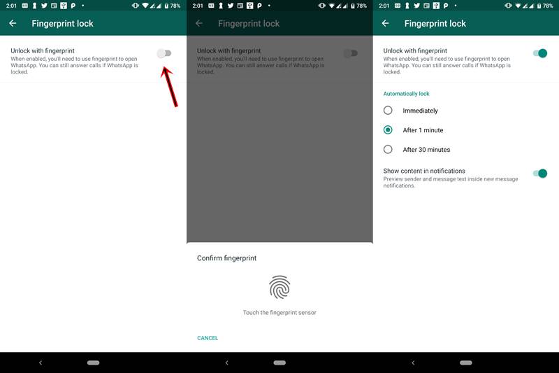 Fingerprint Unlock feature of WhatsApp- Enable Fingerprint
