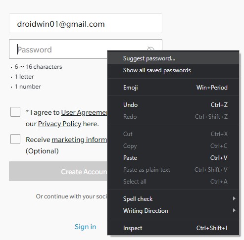 Google Chrome Suggest password