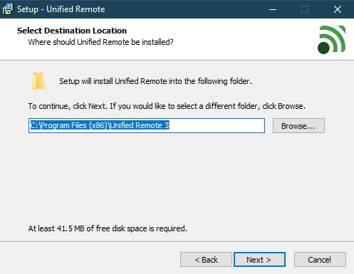 Installing Unified Remote on PC-Select Folder