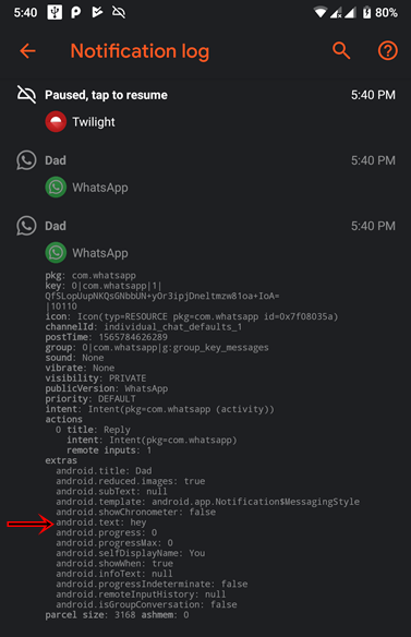 READ WHATSAPP MESSAGES DELETED BY SENDER- android.text