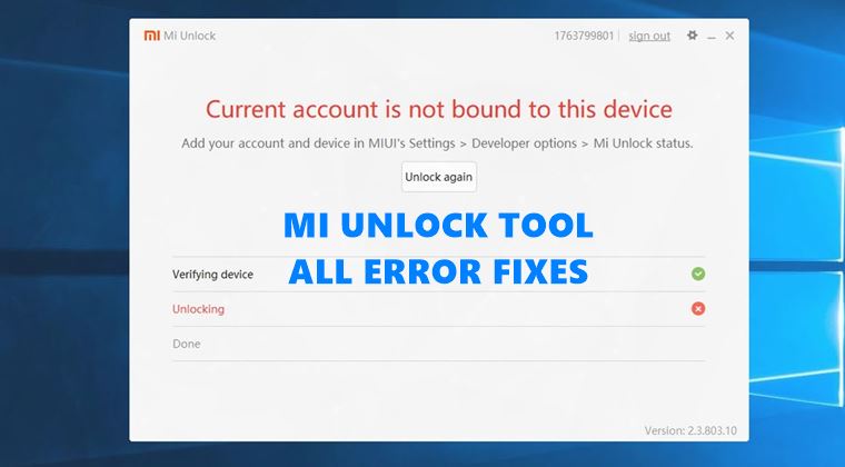 mi unlock tool error code fixes