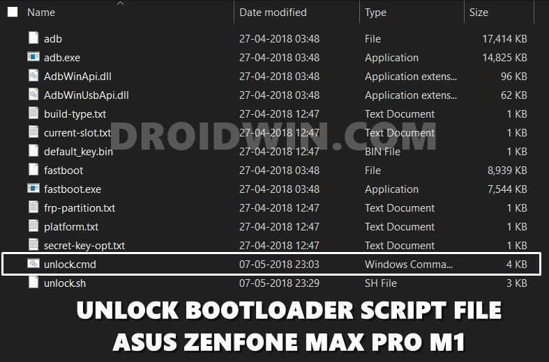unlock bootloader script file asus zenfone max pro m1