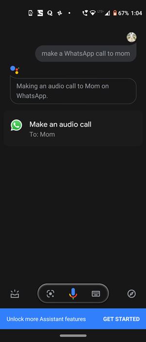 whatsapp audio call google assistant
