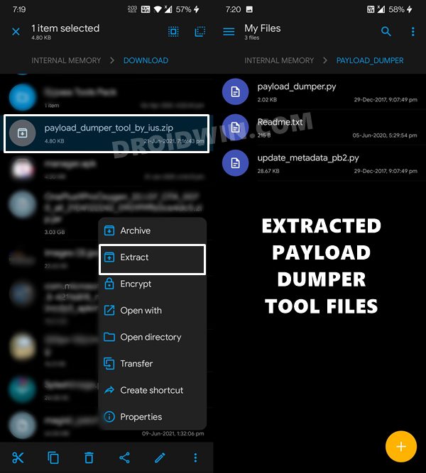 extract payload dumper tool on android