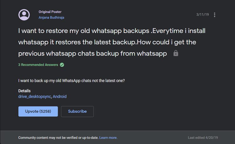 restore old whatsapp google