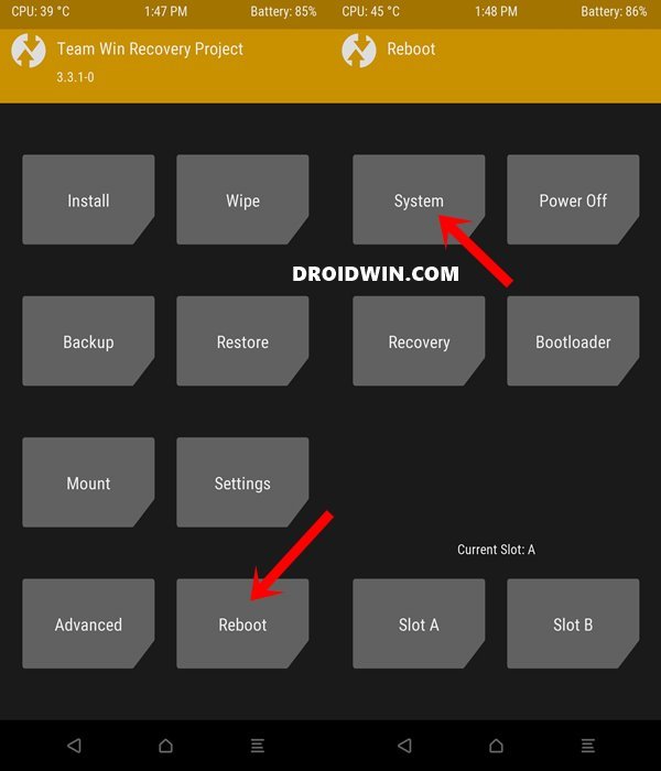 reboot system twrp oneplus nord