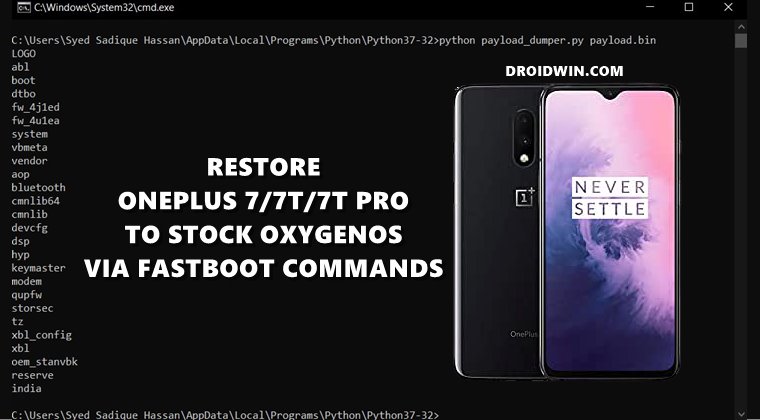 Restore OnePlus 7 7T Pro Stock ROM oxygenos Fastboot Commands