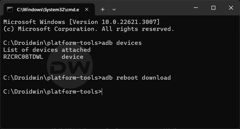 boot samsung download mode adb commands