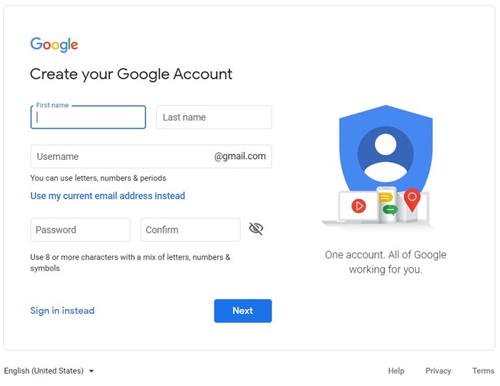 create new google account