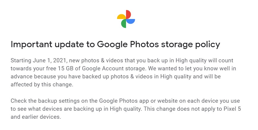 google photos storage update