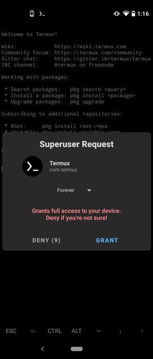 superuser request terminal emulator
