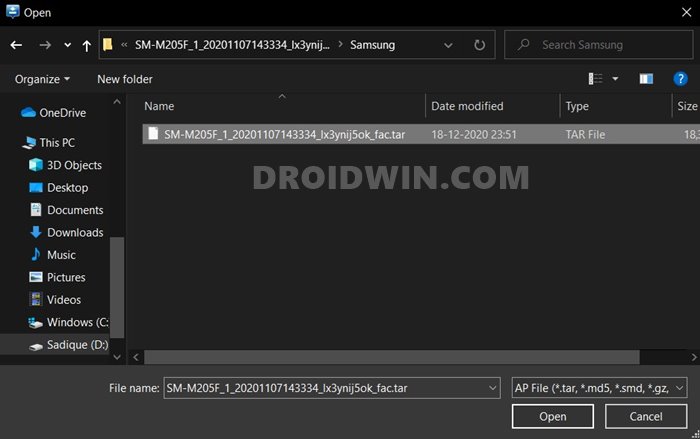 upload combination firmware to odin