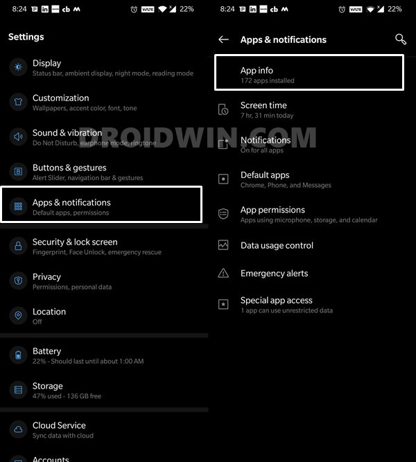 app info settings android