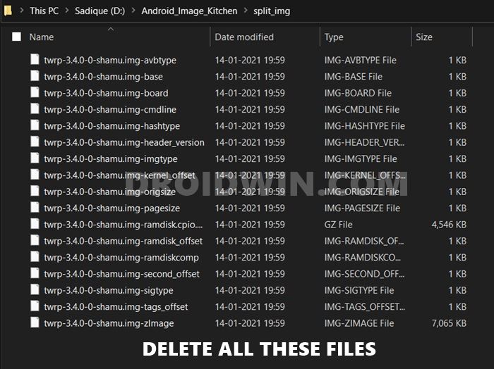 delete twrp recovery split img files