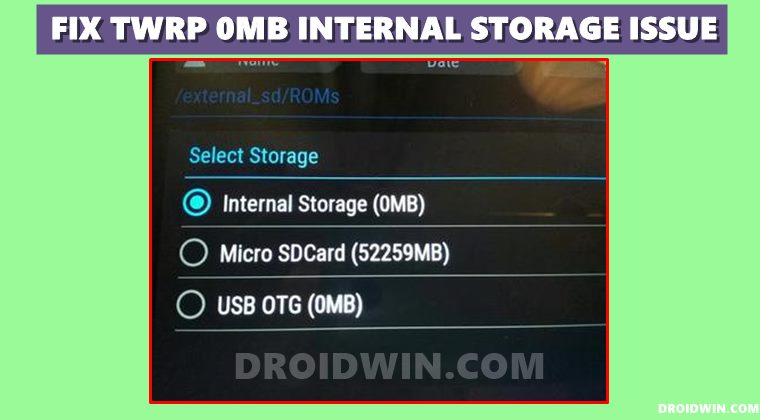 how to fix twrp 0mb internal storage