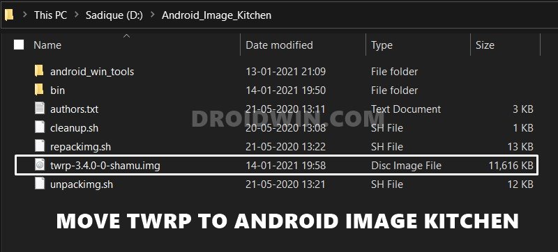 move twrp recovery inside android image kitchen
