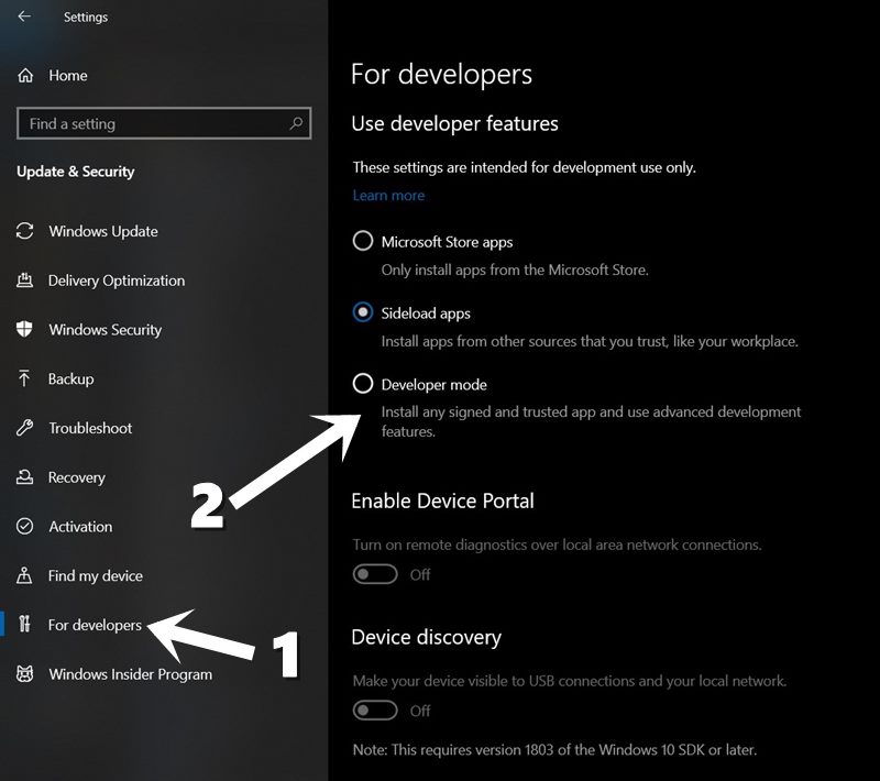 windows 10 developer mode