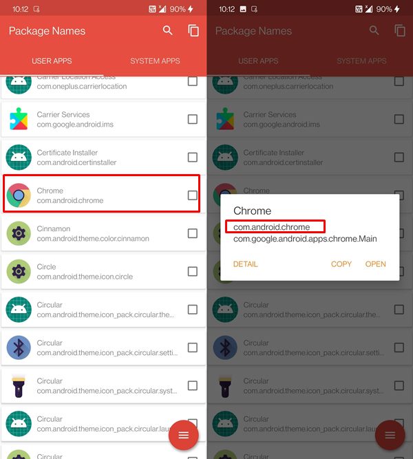 android app package name via third party app
