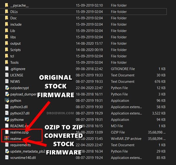 convert realme stock firmware from ozip to zip