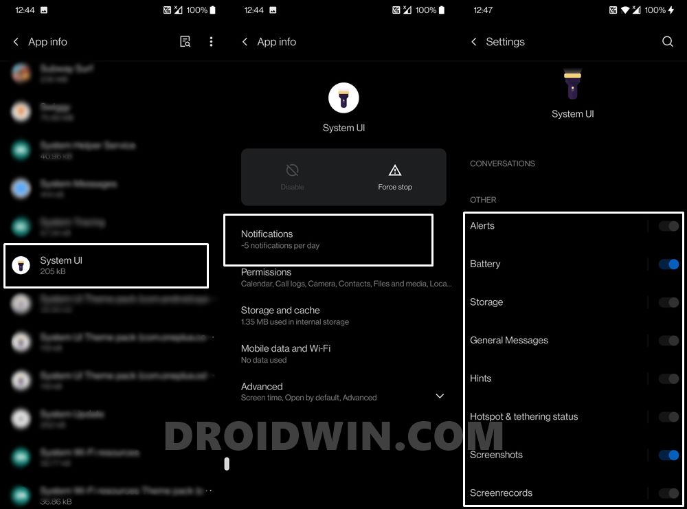 disable system notifications android