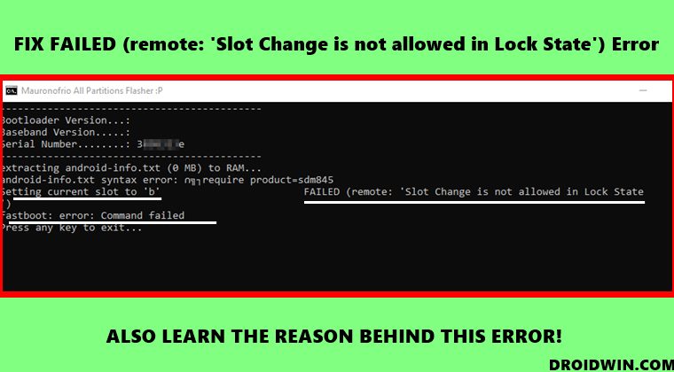 fix FAILED (remote 'Slot Change is not allowed in Lock State') error