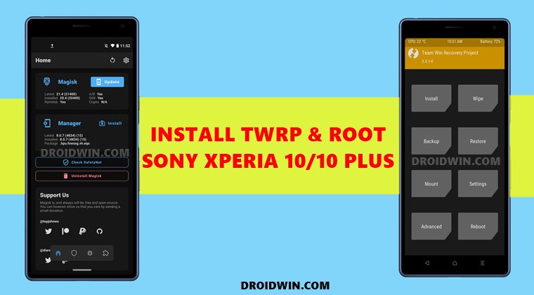 install twrp recovery root magisk sony xperia 10 plus