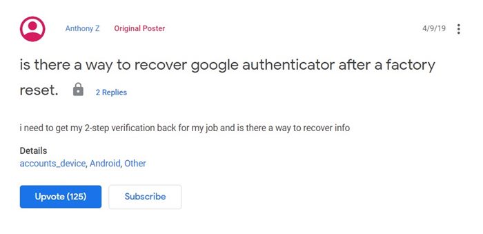 recover google authenticator codes after factory reset