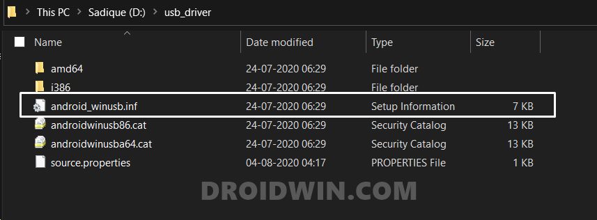 Android Bootloader Interface Drivers android_winusb.inf file