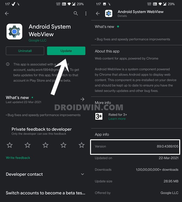 download update Android System WebView 89.0.4389.105 fix android app crashing