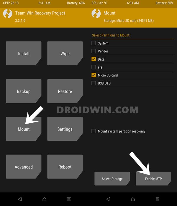 enable mtp twrp fix No OS Installed Are you sure you wish to reboot