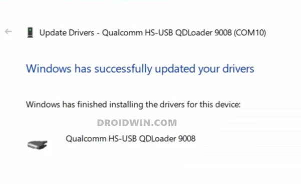 installation success Qualcomm HS-USB QDLoader 9008