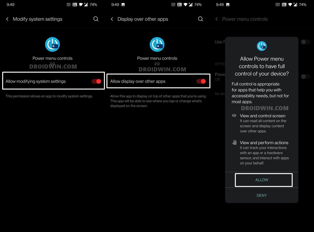 screenshot button android 11 power menu app settings