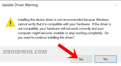 update driver warning windows 10