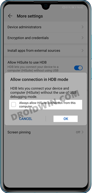 Allow connection in HDB Mode Huawei