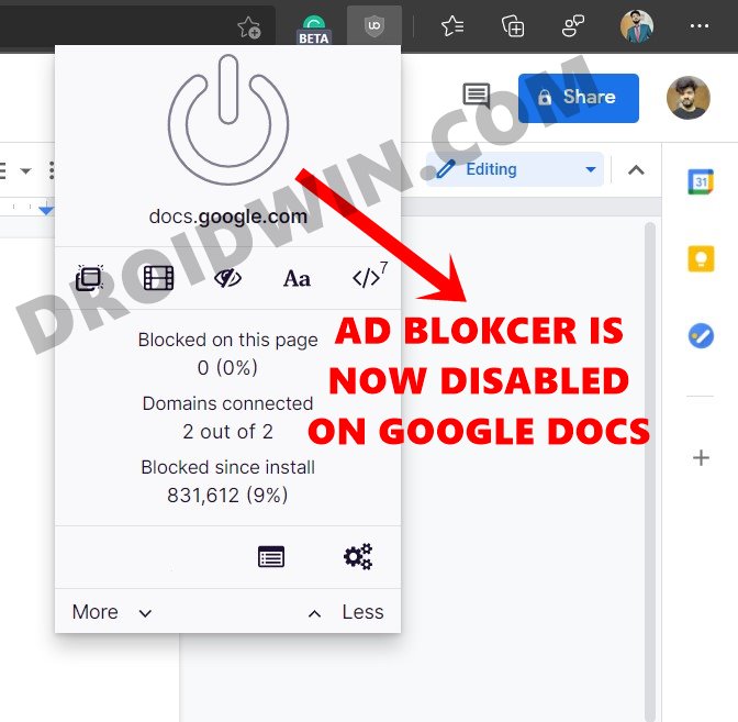 disable ad blocker fix google docs text wrapping error