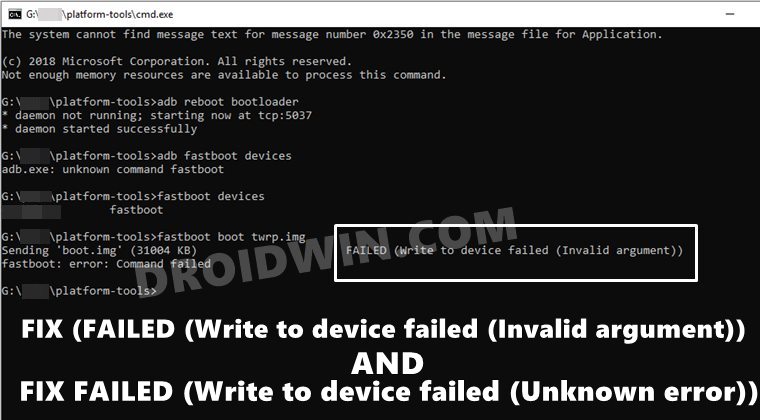 fix (FAILED (Write to device failed (Invalid argument))