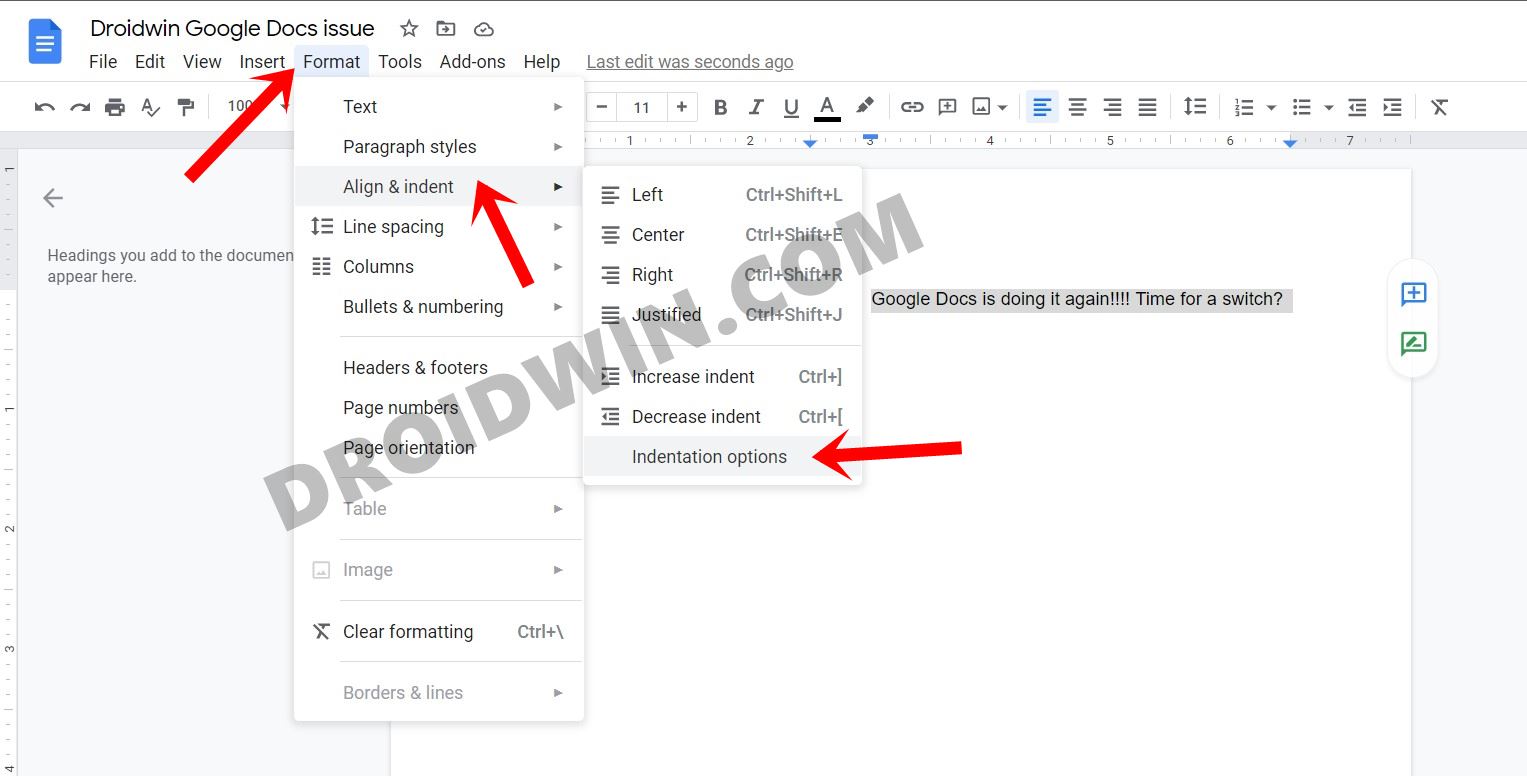 google docs indentation text wrapping issue