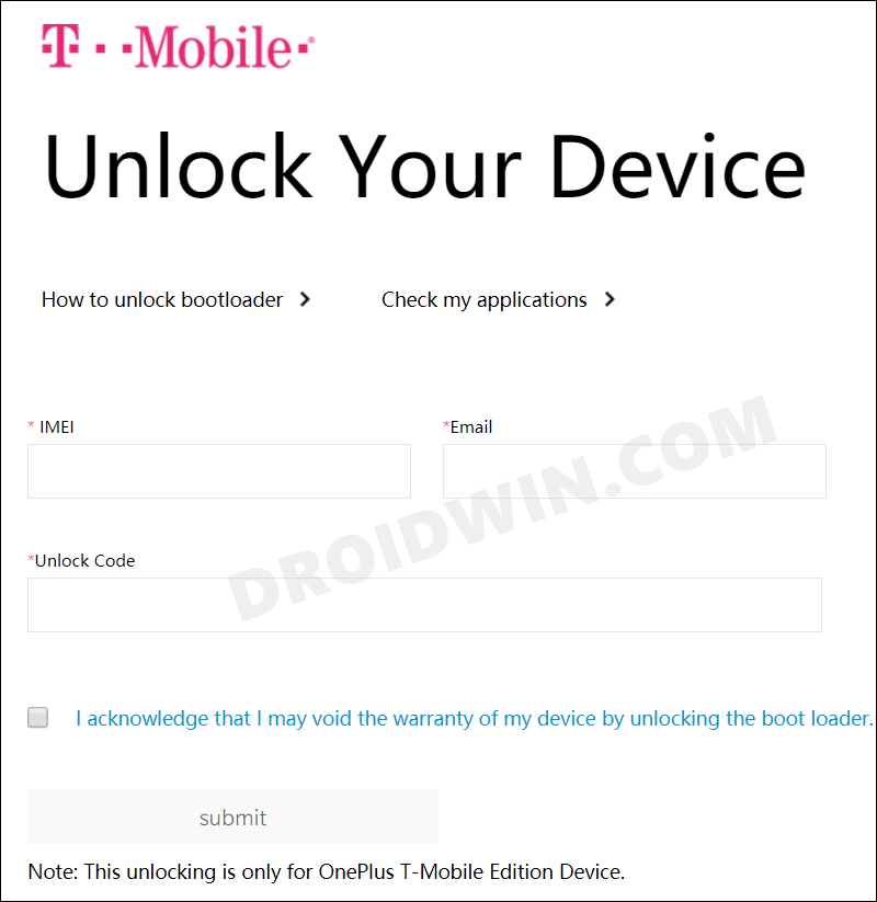 Unlock Bootloader OnePlus T-Mobile