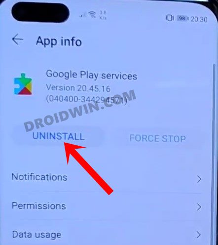 uninstall google play services