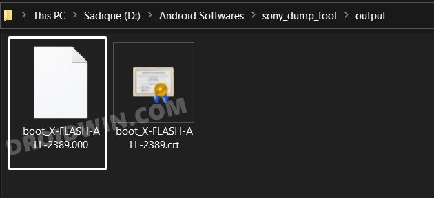 extracted sony boot.sin file