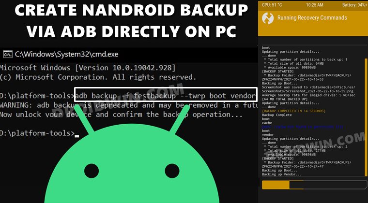 how to create twrp nandroid backup direcly on pc using adb command