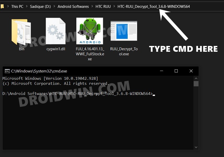 launch CMD inside HTC RUU Decrypt Tool firmware