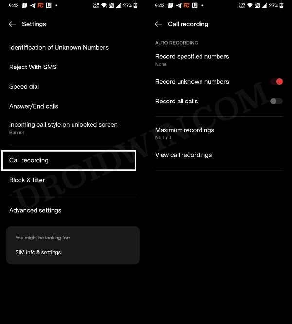 enable call recorder oneplus