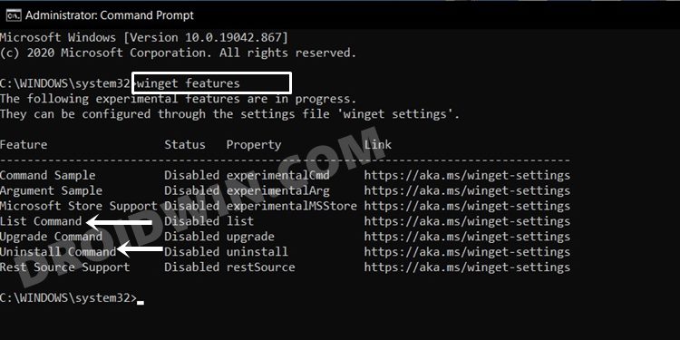 winget features Uninstall Apps Windows 10 Command Prompt