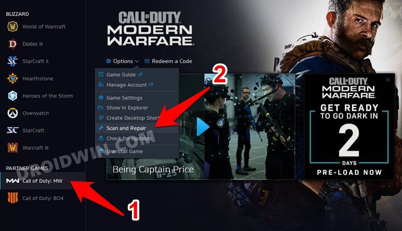 Call of Duty Modern Warfare Scan and Repair option fix dev error 6034