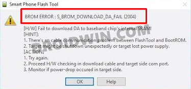fix SP Flash Tool MTK S_BROM_DOWNLOAD_DA_FAIL (ERROR 2004)