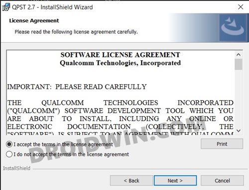 install qpst tool accept license