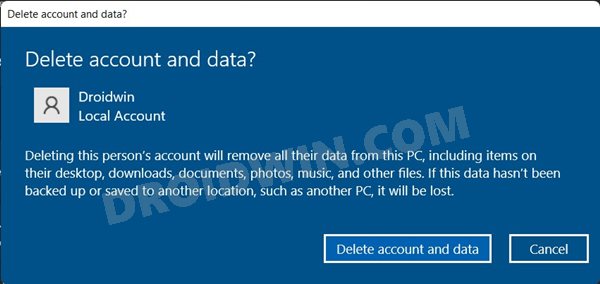 delete account and data windows 11