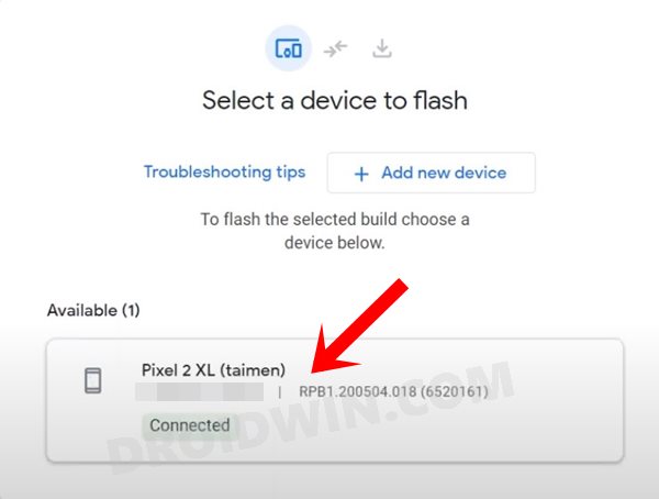 device connected android flash tool