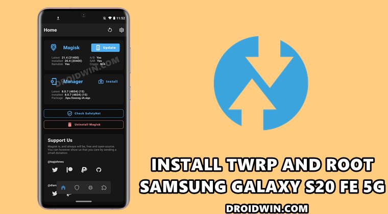 install twrp and root samsung galaxy s20 fe 5g via magisk